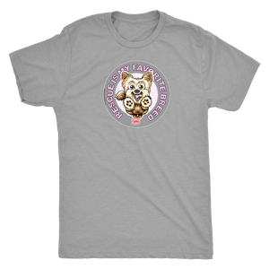 Rescue is my favorite breed on a men's grey t-shirt featuring the Yorkie