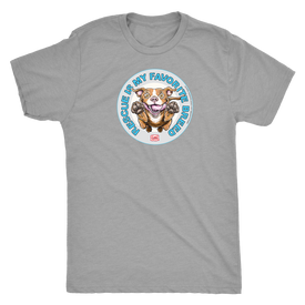 front view of a mens light grey Triblend t-shirt by Next Level featuring the original Red Nose Pitbull artwork by OMG You're Home! Part of the "Rescue is my favorite breed" collection.