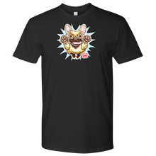 Load image into Gallery viewer, front view of a men&#39;s black t-shirt with the OMG You&#39;re Home original Fawn Frenchie artwork