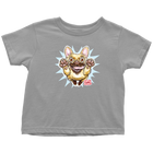 a toddler's light grey t-shirt with the original OMG You're Home Fawn Frenchie dog design on the front in full color