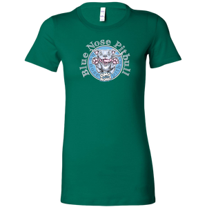 a women's green shirt with the Blue Nose pitbull design on the front