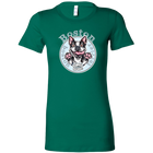 a woman's green shirt with a Boston Terrier dog design by OMG You're Home