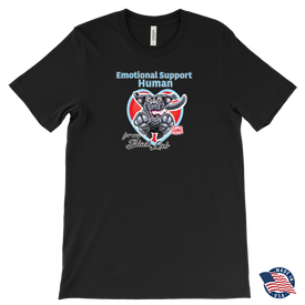 A black Canvas brand made in the U.S.A. Mens T-Shirt for dog lovers featuring the Black Labrador Retriever in the Emotional Support Human collection