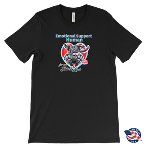 A black Canvas brand made in the U.S.A. Mens T-Shirt for dog lovers featuring the Black Labrador Retriever in the Emotional Support Human collection