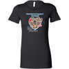 a womens black  shirt featuring the original German Shepherd dog artwork by OMG You're HOME! The text 