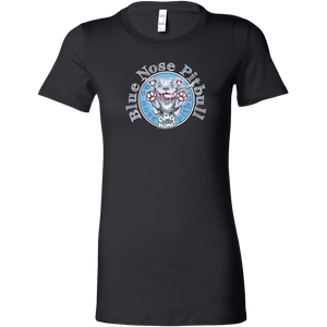 a women's black shirt with the Blue Nose pitbull design on the front