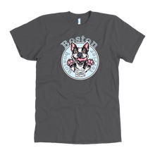 Load image into Gallery viewer, Grey American Apparel dog t-shirt featuring the Boston Terrier dog design by OMG You&#39;re Home