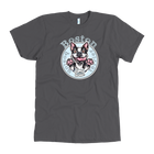 Grey American Apparel dog t-shirt featuring the Boston Terrier dog design by OMG You're Home