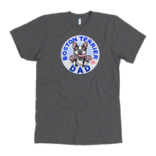 Load image into Gallery viewer, A men&#39;s grey t-shirt featuring the original OMG You&#39;re Home Boston Terrier dog design on the front