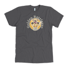 a mens grey happy dog t-shirt featuring the original Golden Retriever artwork by OMG You're Home on the front