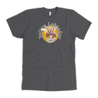 front view of a men's grey American Apparel  t-shirt featuring the OMG You're HOME! Yellow Labrador Retriever design