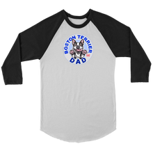 Load image into Gallery viewer, a white 3/4 sleeve jersey with the OMG You&#39;re Home! Boston Terrier dog Dad design on the front 