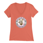 a women's orange v-neck shirt with the OMG You're Home! Yorkie dog mom design on the front