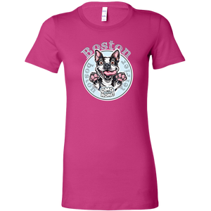 a woman's pink shirt with a Boston Terrier dog design by OMG You're Home