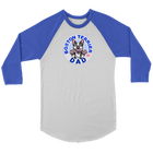 a royal blue and white 3/4 sleeve jersey with the OMG You're Home! Boston Terrier dog Dad design on the front 