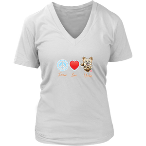 Peace Love Yorkie - Womens V-Neck for the Yorkshire Terrier Lover