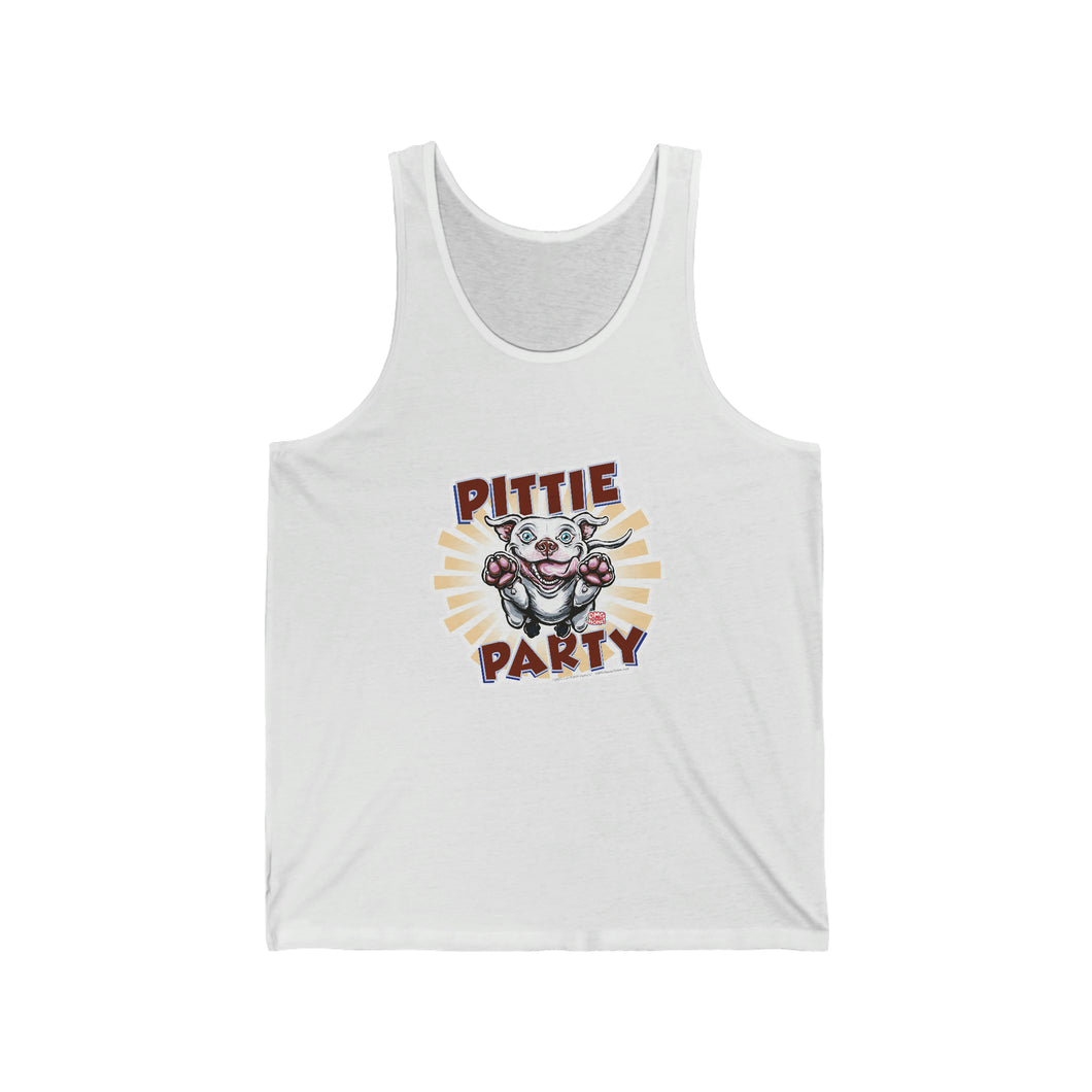 Happy White Pitbull Puppy Dog - Pittie Party  - Unisex Jersey Tank