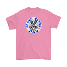 Load image into Gallery viewer, a men&#39;s pink t-shirt featuring the Boston Terrier dog dad design on the front