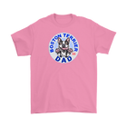 a men's pink t-shirt featuring the Boston Terrier dog dad design on the front
