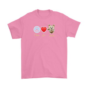 Peace Love Yorkie - Gildan Mens T-Shirt for Yorkshire Terrier dog lovers