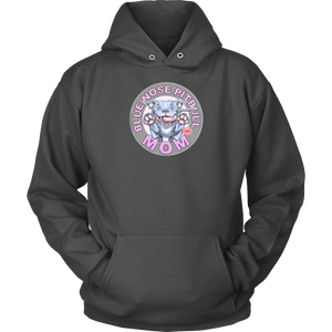 This comfy grey hoodie features the OMG Blue Nose Pitbull Mom design on the front in full vibrant color. 