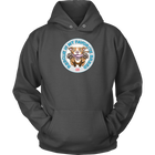 front view of a grey hoodie featuring original Red Nose Pitbull rescue artwork by OMG You're HOME!