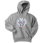 Front view of a youth hoodie featuring the OMG Blue Nose Pit Bull design
