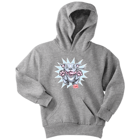 Front view of a youth hoodie featuring the OMG Blue Nose Pit Bull design