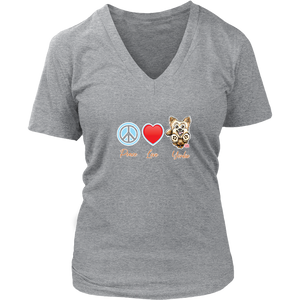 Peace Love Yorkie - Womens V-Neck for the Yorkshire Terrier Lover