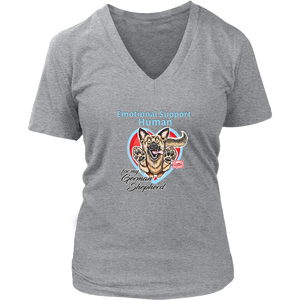 Emotional Support Human - German Shepherd Dog Design - Womens V-Neck for Dog Lovers