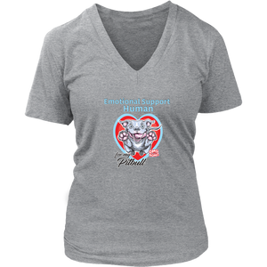 Emotional Support Human - Blue Nose Pitbull Womens V-Neck Shirt for Dog Lovers