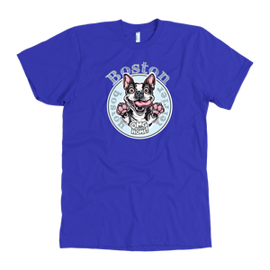 Royal blue American Apparel dog lovers t-shirt featuring the Boston Terrier dog design by OMG You're Home