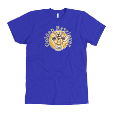 Load image into Gallery viewer, a mens royal blue dog lover t-shirt featuring the original Golden Retriever artwork by OMG You&#39;re Home on the front