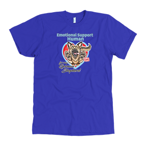 a royal blue a blue American Apparel Mens dog lovers shirt featuring the German Shepherd design in the Emotional Support Human collection