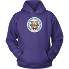 front view of a purple hoodie featuring original Red Nose Pitbull rescue artwork by OMG You're HOME!