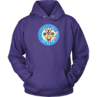 A  purple hoodie with the golden retriever mom design on the front