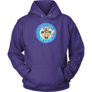 A  purple hoodie with the golden retriever mom design on the front