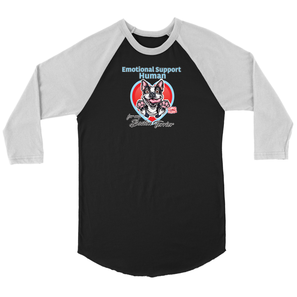 Emotional Support Human - Boston Terrier - Canvas Unisex 3/4 Raglan