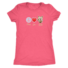 Load image into Gallery viewer, pink Next Level Triblend Shirt featuring the Peace Love Yorkie dog design from OMG You&#39;re HOME!