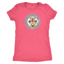 Load image into Gallery viewer, a women&#39;s pink t-shirt featuring the original Golden Retriever dog artwork by OMG You&#39;re Home! This collection is dedicated to those of us who love and support rescues.