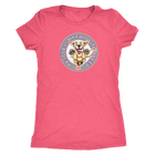 a women's pink t-shirt featuring the original Golden Retriever dog artwork by OMG You're Home! This collection is dedicated to those of us who love and support rescues.