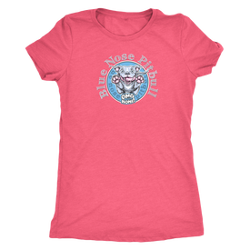 Pink woman's t-shirt featuring the Blue Nose Pitbull dog design from OMG You're Home