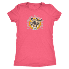 Load image into Gallery viewer, a  women&#39;s coral colored triblend shirt with the original German Shepherd design on the front in full color 