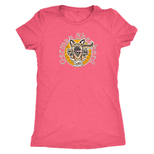 a  women's coral colored triblend shirt with the original German Shepherd design on the front in full color 