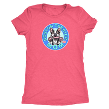 Load image into Gallery viewer, a woman&#39;s pink shirt with the Boston Terrier dog Mom design on the front