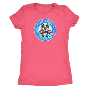 a woman's pink shirt with the Boston Terrier dog Mom design on the front