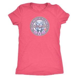 A soft a slim fitting Womens pink V-Neck by Next Level featuring the Blue Nose pitbull mom design on the front in full vibrant color.