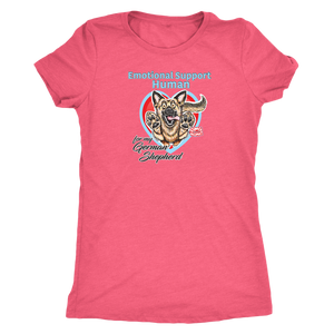 a pink Next Level Womens Triblend featuring the German Shepherd design in the Emotional Support Human collection