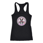 A soft black Next Level Racerback Tank featuring the OMG You're Home Boston Terrier Dog Mom design on the front in full vibrant color. 