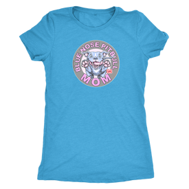 A soft a slim fitting Womens light blue V-Neck by Next Level featuring the Blue Nose pitbull mom design on the front in full vibrant color.